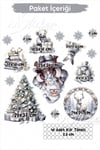 Silver Yılbaşı Seti, Yeni Yıl Yılbaşı Kış Konseptli Yılbaşı Süsü Sticker Seti Noel Baba Ağaçlar
