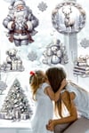 Silver Yılbaşı Seti, Yeni Yıl Yılbaşı Kış Konseptli Yılbaşı Süsü Sticker Seti Noel Baba Ağaçlar