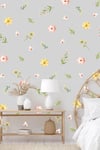 Soft Renklerde Çiçekler ve Yapraklar Duvar Cam Sticker Seti