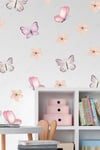 Soft Renklerde Kelebekler ve Çiçekler Çocuk Bebek Odası Cam Duvar Sticker Seti