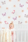 Soft Renklerde Kelebekler ve Çiçekler Çocuk Bebek Odası Cam Duvar Sticker Seti