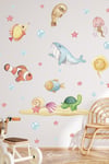 Soft Renklerde Sevimli Hayvanlar Çocuk Bebek Odası Sticker Seti, Sevimli Deniz Okyanus Hayvanları