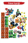 Super Mario ve Arkadaşları Sevimli Eğlenceli Çocuk Odası Cam Duvar Sticker Seti Büyük Boy