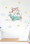 Uçakta Uçan Ayıcık Soft Renklerde Çocuk Odası Sticker