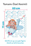 Uçakta Uçan Sevimli Ayıcık ve Bulutlar Çocuk Bebek Odası Sticker Seti