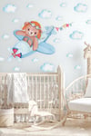 Uçakta Uçan Sevimli Ayıcık ve Bulutlar Çocuk Bebek Odası Sticker Seti