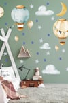 Uçan Balonlar Bulutlar ve Yıldızlar Çocuk Odası Sticker Seti 