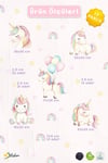 Unicorn Duvar Sticker Seti 72 Parça – Gökkuşağı, Balonlu Unicorn ve Yıldızlar – Kız Çocuk ve Bebek