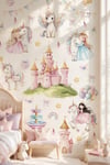 Unicorn Prenses Şato Duvar Sticker Seti 62 Parça – Kız Çocuk Odası Pastel Unicorn ve Masal Şatosu