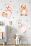 Uyuyan Sevimli Hayvanlar Kalpler ve Puantiyeler Çocuk Bebek Odası Sticker Seti
