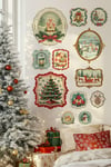Vintage Noel Temalı Duvar Sticker Seti | 11 Parça Retro Christmas Dekor Seti | Dekoratif Sticker