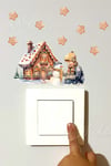 Yeni Yıl Kış Evi Yılbaşı Kış Konseptli Sticker Yılbaşı Süsü Noel Kış Konseptli Priz Sticker Süsü