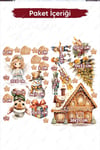 Yeni Yıl Masalı, Sevimli Yılbaşı Figürleri Sticker Seti, Kış Yılbaşı Süsü Sticker Cam Duvar Sticker