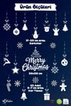 Yılbaşı Cam Süsü Sticker Seti – Merry Christmas Çift Taraflı Baskı 42 Kar Tanesi ve 34 Parça Figür