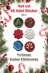 Yılbaşı Mühür Seticker 4x4 - 48 Adet - Suya Dayanıklı Yeni Yıl Yılbaşı Sticker , Hediye Paketi Süsü