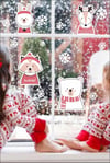 Yılbaşı Özel Kar Taneleri, Geyik, Ayıcık Figürlü Noel Süsleri Duvar-Cam Sticker