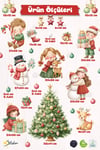 Yılbaşı Temalı Çocuk Odası Cam Sticker Seti – Çam Ağacı, Kardan Adam, Hediye Noel Figürleri 44 Parça