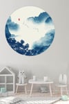 Yuvarlak Mavi Tonlarda Manzara Duvar Sticker (95x95 cm)