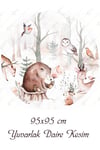 Yuvarlak Ormandaki Sevimli Hayvanlar Soft Renklerde Duvar Sticker
