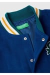 Benetton Erkek Çocuk Saks Mavi Düğmeli Göğsü ve Arkası İşlemeli Bomber Ceket