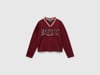 Benetton Kız Çocuk Payet İşlemeli Şeritli V Yaka Boxy Fit Uzun Kollu T-shirt