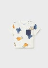 Mayoral Erkek Bebek Desenli Kısa Kollu T-shirt Krem - 01014