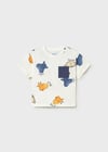 Mayoral Erkek Bebek Desenli Kısa Kollu T-shirt Krem - 01014