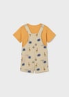 Mayoral Erkek Bebek Desenli Tulum ve T-shirt Takım Bej - 01664