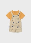 Mayoral Erkek Bebek Desenli Tulum ve T-shirt Takım Bej - 01664