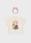 Mayoral Kız Çocuk Saç Bandı ve T-shirt Takım Bej - 03010