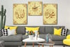 ALLAH C.C İSMİ PEYGAMBER EFENDİMİZİN İSMİ VE HAT SANATI İLE AYETEL KÜRS İ YAZILI CAM TABLO CAM SAAT SETİ 