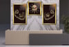 Allah (C.C) , Prophet Muhammad (PBUH) Inscription and Ottoman Tughra Inside the Arabic Letter 'VAV' Glass Wall Clock Set