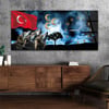 Türk Bayrağı Bozkurt ve Üç Hilal Yatay Saatli Yandan Vatan Temalı Cam Tablo 019