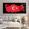 Türkiye Haritası Üzerinde Türk Bayrağı ve Atatürk Saatli Cam Tablo 061