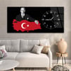Yatay Saatli Yandan Vatan Temalı Cam Tablo 013