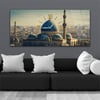 Yatay Ortadan Saatli  Dini Temalı Cam Tablo 111