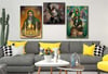 Tempered Glasss Wall Arts Religious-Themed Set with Clock