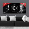 Yatay Saatli Ortadan Vatan Temalı Cam Tablo 166
