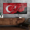 Yatay Ortadan Saatli  Vatan Temalı Cam Tablo 003