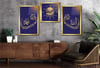 Allah (C.C) , Prophet Muhammad (PBUH) Inscription and Ottoman Tughra Inside the Arabic Letter 'VAV' Glass Wall Clock Set
