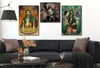 Tempered Glasss Wall Arts Religious-Themed Set with Clock