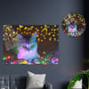 Sanat Temalı Cam Tablo Yuvarlak Cam Saat Seti