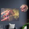 Sanat Temalı Cam Tablo Yuvarlak Cam Saat Seti