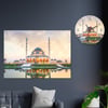 Sanat Temalı Cam Tablo Yuvarlak Cam Saat Seti