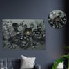 Sanat Temalı Cam Tablo Yuvarlak Cam Saat Seti