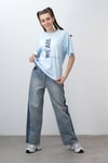 Loco Loco Kız Genç Kordonlu Oversize Denim Pantolon Mavi 7470