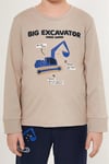 RollyPolly Erkek Çocuk Big Excavator Baskılı Pijama Takımı Kum RP3181-2