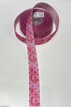 Baskılı Desenli Grogren Kurdele 1 mt 2,5 cm Pembe