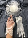 Beyaz Dantelli Eldiven- Puantiyeli Vualet Nikah Şapkası