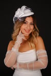 Kırık Beyaz Vualet Nikah Şapkası Miss Dantelli Tüllü Gelin Aksesuarı Ve Eldiveni